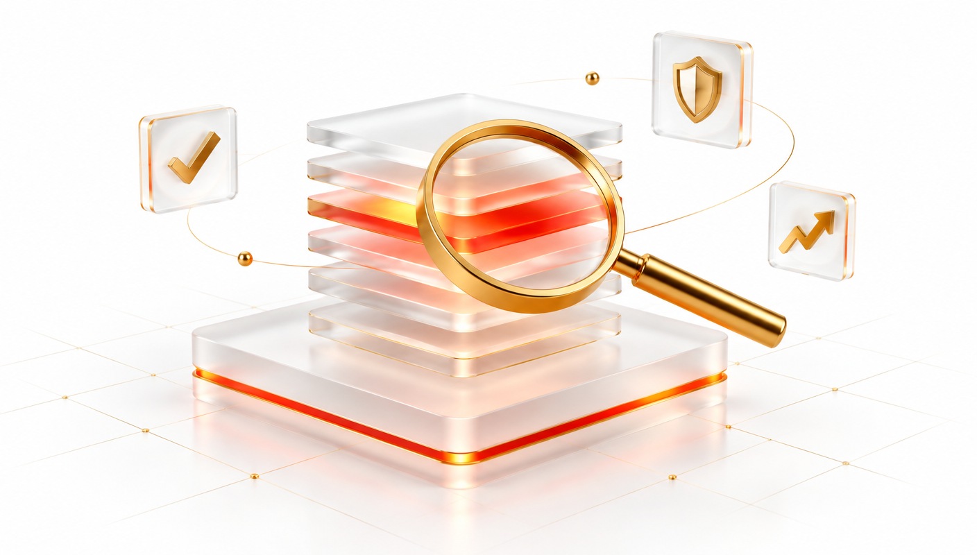 Visual representation of a technology audit dashboard, showing code, infrastructure, security checks and prioritised findings