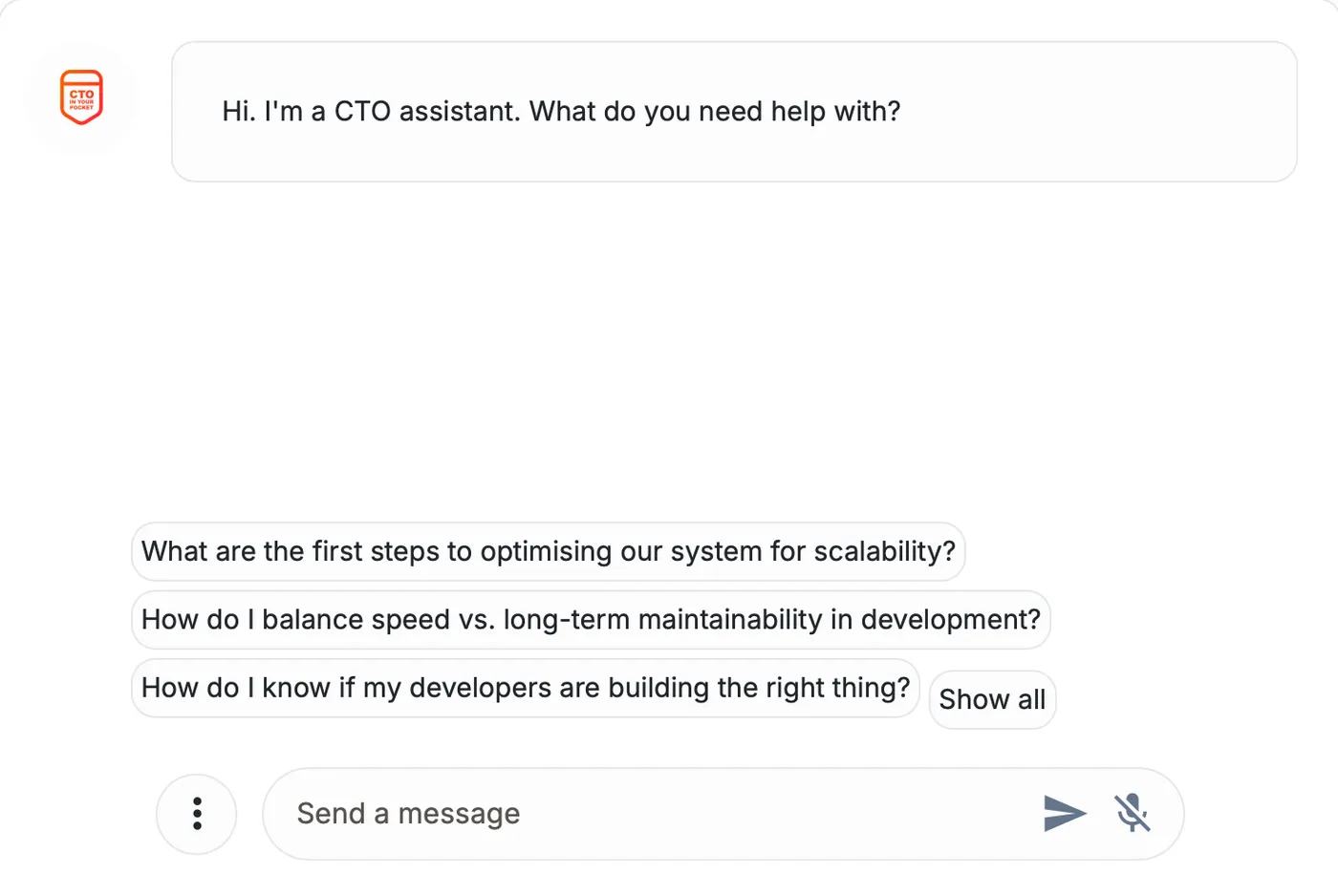 CTO in Your Pocket CTO Chat interface